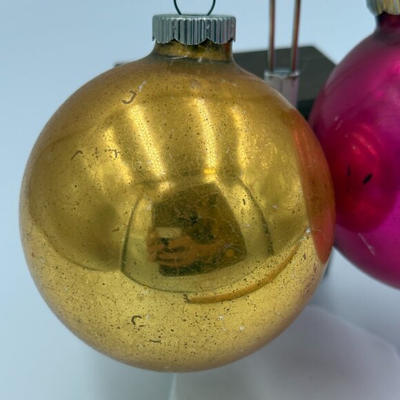 2 Vintage Shiny Brite Glass Christmas Ornaments Red and Gold 3" - Picture 8 of 16